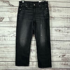 Womens NWT American Eagle Curvy Straight Hi Rise Black Distressed Denim Jeans 10